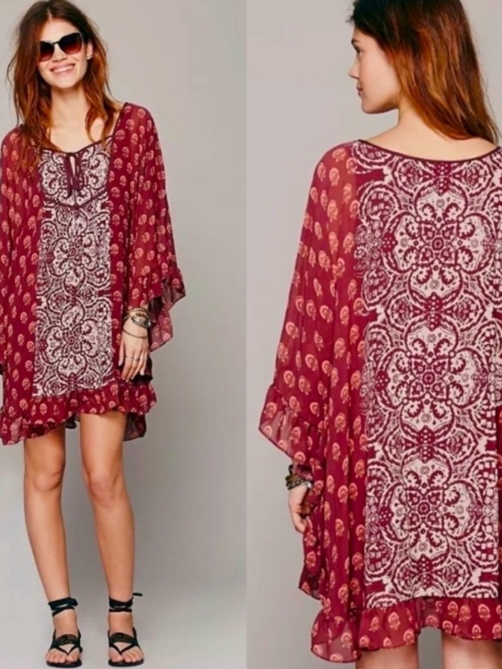 Free People Marla Dreams boho print tunic mini dress ~ Oversized $148